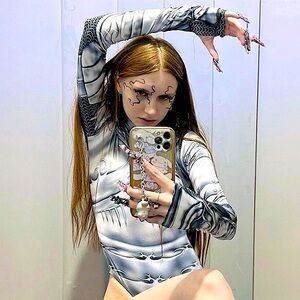 Silver cyber punk🛸 long sleeve bodysuit